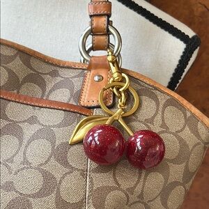 Cherry Keychain / Bag Charm with Gold Accents NIB